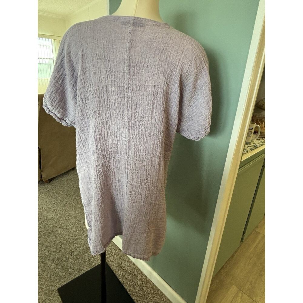 EILEEN FISHER Women’s Scoop Neck Short Sleeve Solid Purple Linen Tunic L - Picture 4 of 5